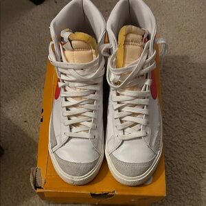 Nike White and Red High-Top Sneakers